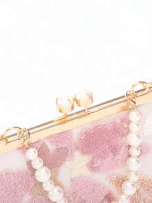 Queen Head Pearl Decorated Clip-Top Handle Bag For Women - Baby Pink - View 9