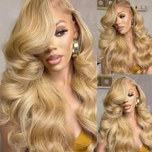 Blonde Body Wave Synthetic Lace Front Wigs 13x4 HD Lace Front Wig 26 Inch Soft Long Wavy Fiber Hair 180% Density Pre-Plucked Hairline Glueless Free Part Soft Natural Look For Women Versatile Styling Options - 金色 - 查看 8