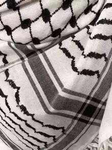 1pc Large Arabic Military Tactical Desert Shemagh Keffiyeh Scarf, Black And White, Handmade Double-Knotted Fringe - Multicolor - View 5