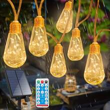 1pc Solar Powered Fairy String Lights, Solar Powered Vintage Gourd Rope Lights With 16 Bulbs, 8 Illumination Modes, Waterproof String Lights For Outdoor Patio, Balcony, Fence, Garden, Christmas Decor
