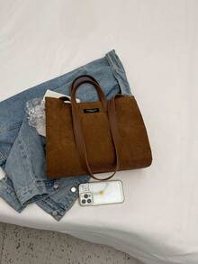 Corduroy Tote Bag With Large Capacity, Unisex Shoulder Bag For School, Work, Shopping, High-Quality Autumn/Winter Casual Handbag Laptop Bag Beach Bag