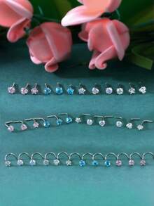 4PCS/Set Surgical Steel Heart Nose Ring Set Real Star L Shape Nose Stud Set Square Nose Rings And Studs Bulk Piercing Nariz Lote - Multicolor - View 7