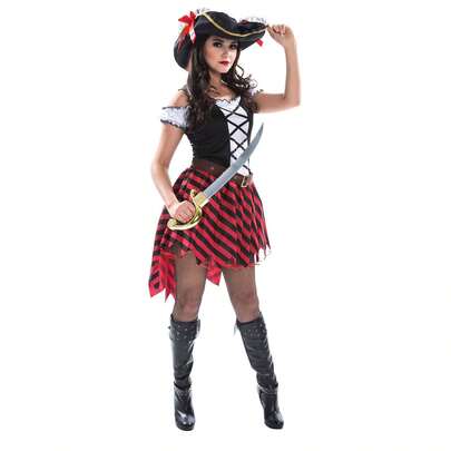 Morph Costumes Set Sail In Style: Women's Pirate Fancy Dress Costume For Halloween Parties - Corset Dress, Hat & Swashbuckling Belt Included