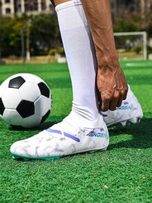 1 双男女通用足球鞋,适合比赛/训练的软地鞋,中帮户外运动鞋,系带前掌,防滑耐用鞋底,AG/FG 钉鞋,轻质高性能设计,多种颜色可选,工厂直销 - 白藍 - 查看 4