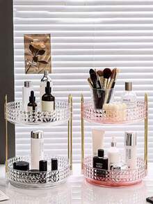 1pc 360° Rotating Makeup Organizer, Bathroom Storage Rack, Double-Layer Rotating Cosmetic Display Box, Suitable For Perfume, Skincare, Lipstick, Bathroom Vanity Top Storage, Desktop Decor, Holiday Gift - Multicolor - View 4