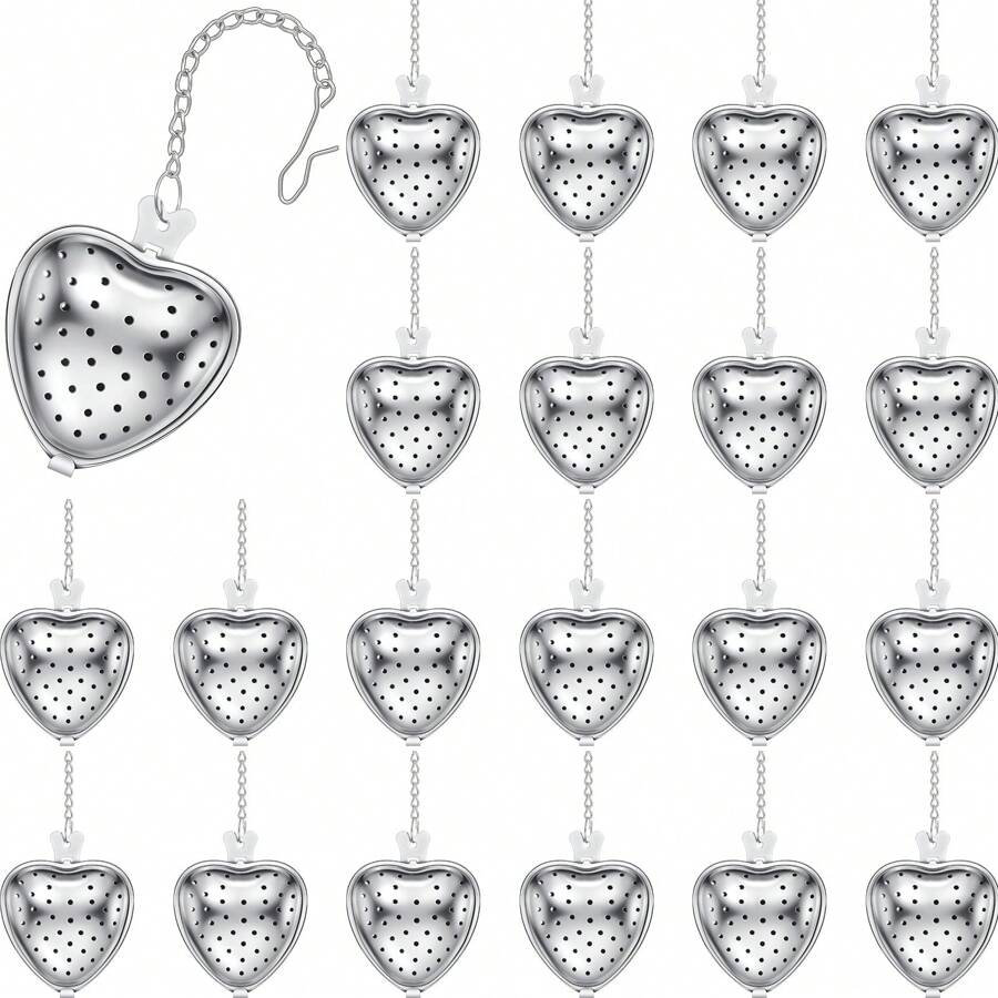 25 Pcs Tea Strainer Stainless Steel Tea Ball Infuser Loose Leaf Tea Steeper Tea Interval Diffuser Mesh Tea Filters With Extended Chain Hook For Seasonings Cup Bottle (Heart)