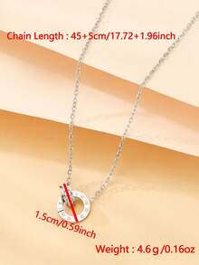 1件银色奢华罗马数字双圆吊坠项链，立方氧化锆不锈钢圆形项链，女士饰品 - 銀色 - 查看 5