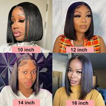 Glueless Wigs Human Hair Bob Straight Human Hair Lace Front Wigs For Beginners 100% Glueless Wigs 13x4 Lace Closure Human Hair Wig For Women Pre Cut Lace Natural Color 200% Density - Natural Black - 查看 10