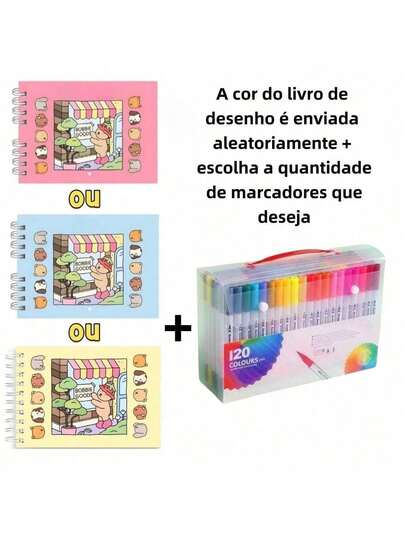 Material de arte completo para crianças: livro de desenho + caneta aquarela de duas pontas (36/48/60/80/100/120 cores) + bloco de papel de desenho de alta qualidade - pintura infantil - caneta aquarela de duas pontas com caixa de armazenamento Desenho divertido, presente de aniversário/escola/criativo
