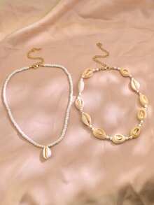 2pcs/Set Bohemian Shell Beaded Necklace, Suitable For Beach Party, Travel & Vacation, Girlfriend Gift - Shell Necklace - View 4