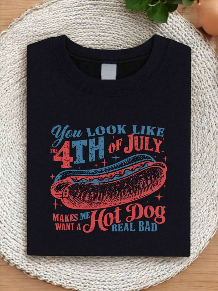 You Look Like The 4th Of July T-Shirt, Makes Me Want A Hot Dog Real Bad Shirt, Funny 4th July Shirts, Hot Dog Lover Tee, 4th July Party Gift, Independence Day Tee. SH-359 - 黑色 - 查看 1