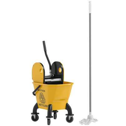HOMCOM Mop Bucket With Wringer Set On Wheels For Floor Cleaning, 26 Litre Down Press Wringer With Handle And Mop, Yellow