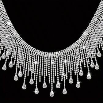 1 yarda Cadena de cristal blanca con borla de gota de agua colgante, para hacer joyas DIY, decoración de prendas y bodas
