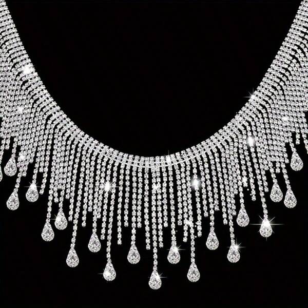 1 Piece White Crystal Chain With Hanging Water Drop Tassel, DIY Jewelry Making, Garment & Wedding Decor