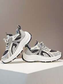 1 Pair Kids' Spring Breathable Mesh Sports Shoes, Girls Lightweight Casual Chunky Sneakers, Boys Anti-Slip Wear-Resistant Running Sneakers,