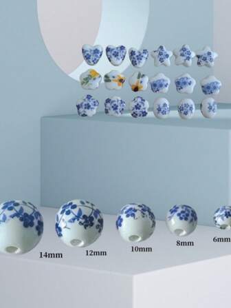 2/5/10 piezas Cuentas de cerámica azul y blanco pintadas a mano, cuentas sueltas de estilo vintage para hacer joyas DIY: pulseras, collares, correas para teléfono