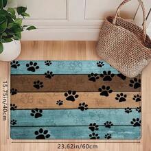 1pc Creative Modern Wood Grain & Dog Paw Print Funny Pattern Bath Mat, Soft Anti-Slip Water-Absorbent Washable Cartoon Healing Carpet, Rectangle Low-Pile Area Rug For Living Room, Bedroom, Kitchen, Laundry Room, Bathroom