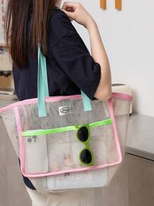 35*25*20厘米 INS风夏季网眼手提包、托特包、旅行沙滩包、学生大号单肩包 - 彩色 - 查看 7