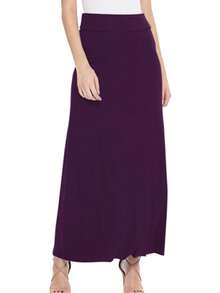 Maxi Length High Waist Foldable Waistband Solid Skirt  Plain  Casual  Elegant  Knitted Fabric        Home  Office  Street  Daily - 紫色 - 查看 1