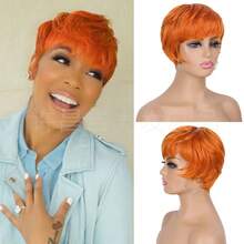 Short Pixie Cut Wigs Full Machine Made Wigs Black Color With Remy Brazilian Human Hair For Blacke Women