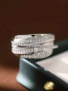 1枚闪耀多层钻石戒指，925纯银，优雅精致，适合日常约会、节日和生日礼物 - 多層碎鑽戒指 - 查看 7