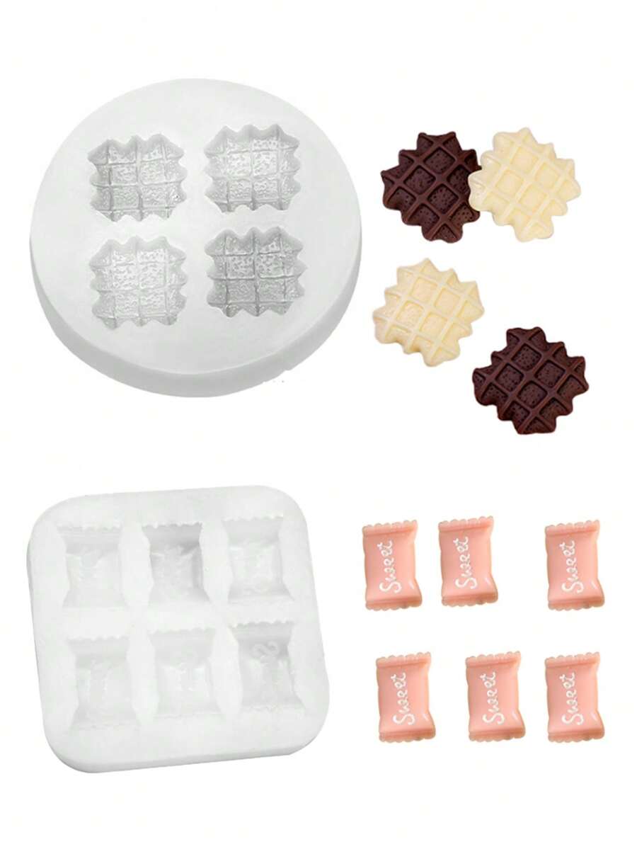 1pc Wafer Cookie Silicone Mold, Baking, Candy, Resin Crafts, DIY Aroma Stone - White - View 1