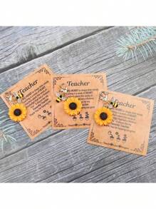 Llavero con diseño alegre y elegante de girasol y abeja, con tarjeta de regalo - Aleación, diseño de dibujos animados/plantas/fiesta - Regalos ideales para maestros en graduaciones y ocasiones especiales, regalos de aprecio