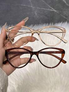 1/2 Pair Women Cat Eye Shaped Fashion Flat Clear Lens Glasses, New Summer Item, Suitable For Fashion Styling, Parties, Office Use, Daily Wear - Multicolor - View 20