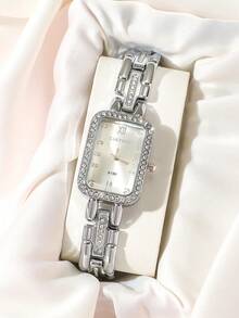 1pc New Arrivals Square Dial Women Watch, Elegant Fashionable Style With Roman Numerals And Rhinestone, Suitable For Party,Holiday,Birthday,The Best Gift Watch For Ladies