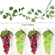 4/1 قطعة عنب أحمر وأخضر مزيف، فاكهة بلاستيكية واقعية مصطنعة محاكية للعنب لديكور الزفاف والمنزل والمطبخ والحفلات، إكسسوارات التصوير، هدايا عيد الميلاد والتخرج، نباتات مزيفة