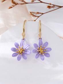 LUMIDIYA 1Pair Of Purple Chrysanthemum Flower Pendant Earrings, Multifunctional Minimalist Jewelry, Summer Earrings Creative Gift For Women And Girls - Purple - View 6