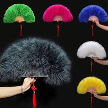 1pc Full Feather Thickened Women's Feather Fan, Adult Runway Performance Dance Folding Fan, Synthetic Feather Folding Wedding Fan Decoration Fan - Multicolor - View 2