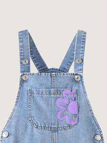 Girls' Cute Flower Print & Denim Jumpsuits, Lightweight, Summer