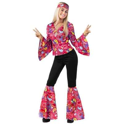Morph Costumes Funky Hippie Costume For Women - 70s Disco Fancy Dress Outfit, Retro Style With Paisley Top & Flared Trousers For Themed Parties