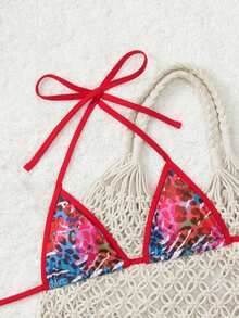 Women's New Summer Beach Vacation Sexy Leopard Contrast Color String Bikini - Multicolor - View 6