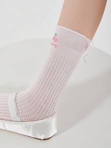 1 Pair Women's Summer Lightweight Breathable Mesh Openwork Plain Girl Sweet Ruffle Trim Embroidery Cherry Bow Heart Cutout Heel Split Ins College Style Student Socks, Mid-Calf Socks Casual Daily Wear - Multicolor - View 13