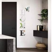 Adesivos de parede espelhados 3D acrílicos com slogan para casa, 5 peças, para decoração de porta de entrada, corredor e sala de estar