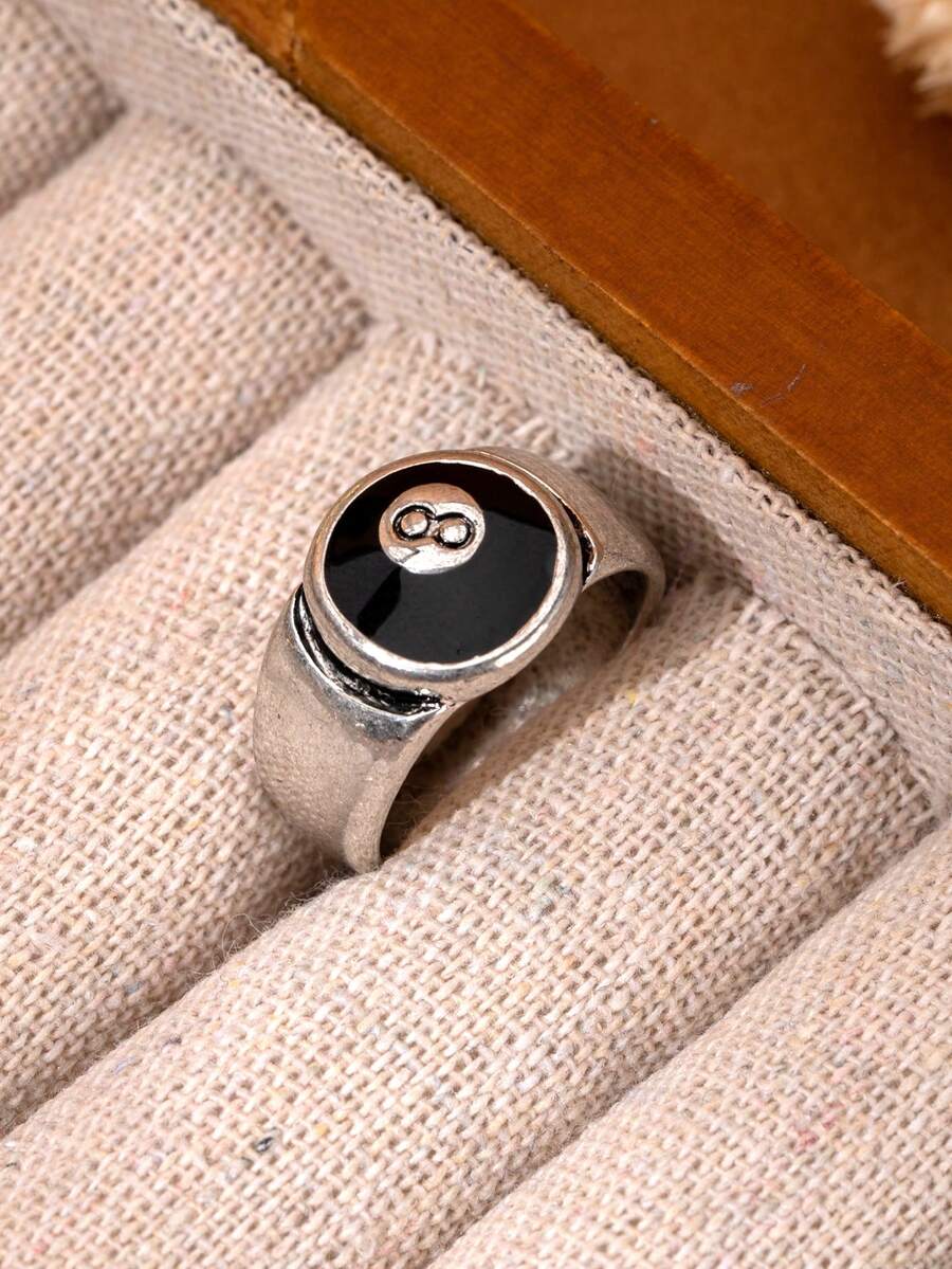 1 件时尚独特的 8 球池设计戒指，适合男士日常佩戴 - 彩色 - 查看 1