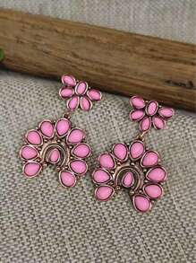 1 paio di orecchini alla moda vintage stile boho con contrasto di colore tra turchese scuro e bianco, per donne