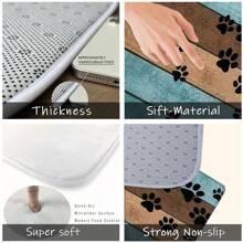 1pc Creative Modern Wood Grain & Dog Paw Print Funny Pattern Bath Mat, Soft Anti-Slip Water-Absorbent Washable Cartoon Healing Carpet, Rectangle Low-Pile Area Rug For Living Room, Bedroom, Kitchen, Laundry Room, Bathroom