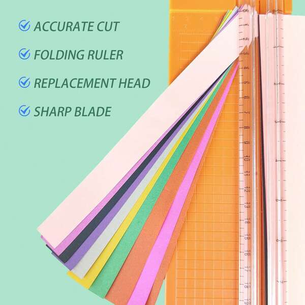 Paper Cutter, Small, Comes With 2 Replacement Blades, A4 Compatible, Slide Cutter, Bidirectional, For Cardboard, Photos, Copy Paper, Stationery, Scale Ruler Included , Back To School Gifts