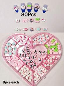 80Pcs/Box Kawaii Pink 3D Cartoon Skull Bow Heart Envelope Cherry Bow I Love You I Love Me Hi Pill Girls Women Nail Art Decoration Charms Gem Bulk Supply French Ballet Coffin Manicure Accessories Flat Back Small Resin Junk Phone Case Ipadcase Decoration Charms Diy Crafts