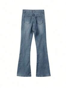 女式休闲日常水洗斜口袋喇叭牛仔裤