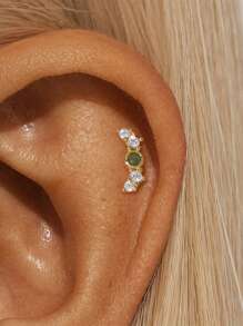 1PC 925 Sterling Silver Natural Green Agate Crown Devil's Eye Marquise Flat Back Cartilage Helix Piercing Fine Jewelry For Daily Wear Wedding Party Engagement Anniversary Valentine's Day