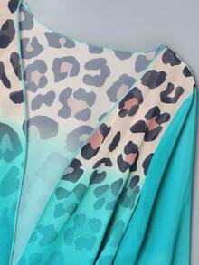 Leopard Print Chiffon Kimono Robe For Women, Lightweight Beach Cover-Up With Ombre Sash, Spring/Summer - Cadet Blue - View 8