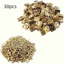 30pcs Small Brass Mini Hinges For Wooden Box Jewelry Box Dollhouse Miniature Furniture + Replacement Golden Hinge Screws
