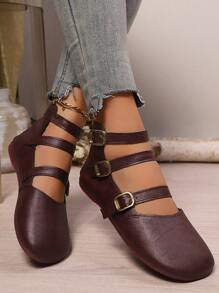 Nuevos zapatos blandos tipo pudín de nicho, zapatos planos con puntera redonda estilo Mary Jane de color negro, mocasines casuales retro dulces y cómodos con correa para mamás