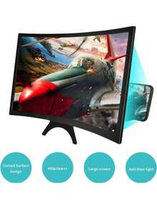 Screen1pcs Magnifier For Cell Phone, 12" Curved Phone Magnifying Screen Upgraded HD 3D Phone Screen Amplifier Phone Stand With Screen Enlarger Compatible With All Smartphones For Movies Videos