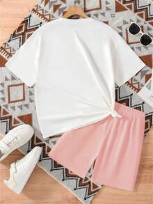 Girls Floral Print Short Sleeve Top And Shorts Set - Pink - View 2