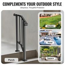 Outdoor Handrails For 1-2 Steps, Stair Hand Rail Kit With Installation Tools, Durable Carbon Steel Railings For Seniors, Ideal For Concrete Steps, Porch & Deck, Black Retro Arch Design - Outdoor Handrails Black - View 3